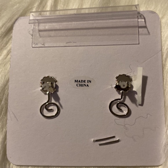 Cubic Zirconia Stone Enhanced With Semi Precious Amazonite Post Earrings (CS) - Picture 4 of 4